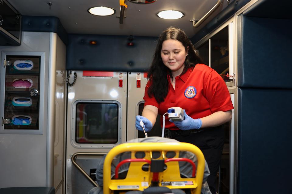 Godby High School senior Taylor Welsh, a junior apprentice with Leon County Emergency Medical Services (EMS), trains on all aspects of the job, from learning how ambulances are stocked and maintained to building the skills necessary to problem-solve when responding to an emergency.