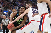 <p>Jared Butler #12 of the Baylor Bears drives with the ball against Killian Tillie #33 of the Gonzaga Bulldogs during their game in the Second Round of the NCAA Basketball Tournament at Vivint Smart Home Arena on March 23, 2019 in Salt Lake City, Utah. (Photo by Patrick Smith/Getty Images) </p>