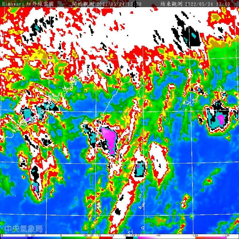 台灣南部雨勢明顯，呈紫色狀態。（圖／取自鄭明典臉書）