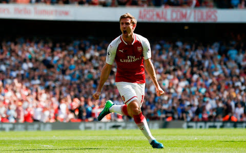 Nacho Monreal celebrates scoring for Arsenal - Credit: AFP