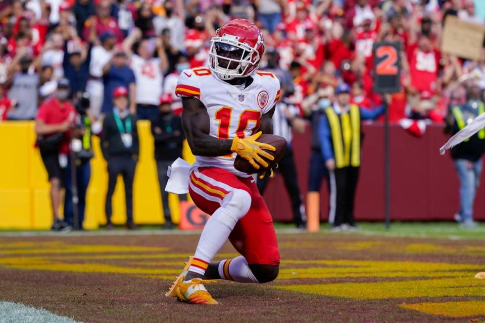 Kansas City Chiefs wide receiver Tyreek Hill has 932 yards through 11 games this season, with eight receiving touchdowns.