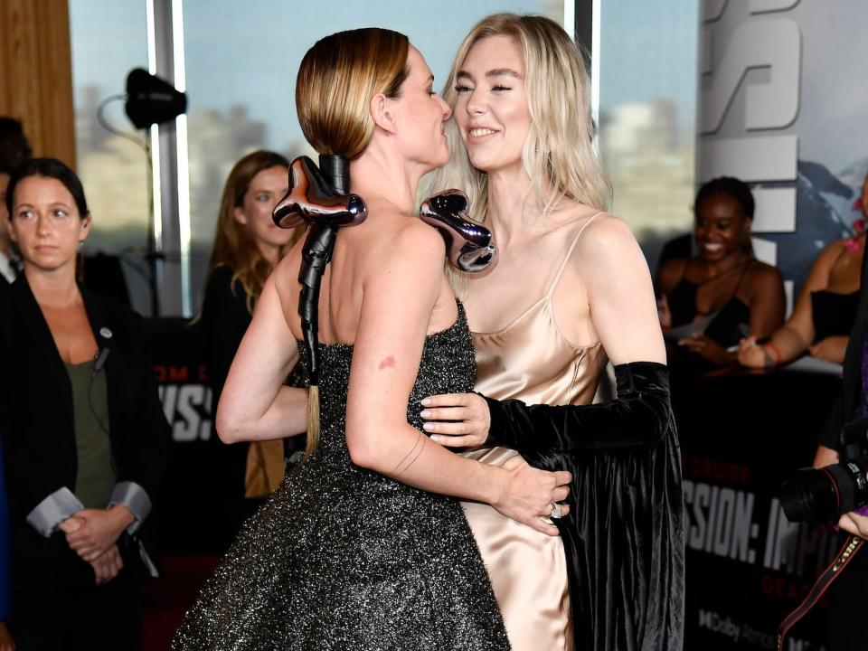 Rebecca Ferguson, left, and Vanessa Kirby attend the premiere of "Mission: Impossible - Dead Reckoning Part One."