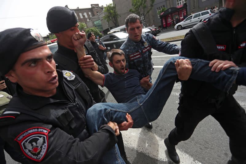 Activists hold an anti-government protest in Yerevan