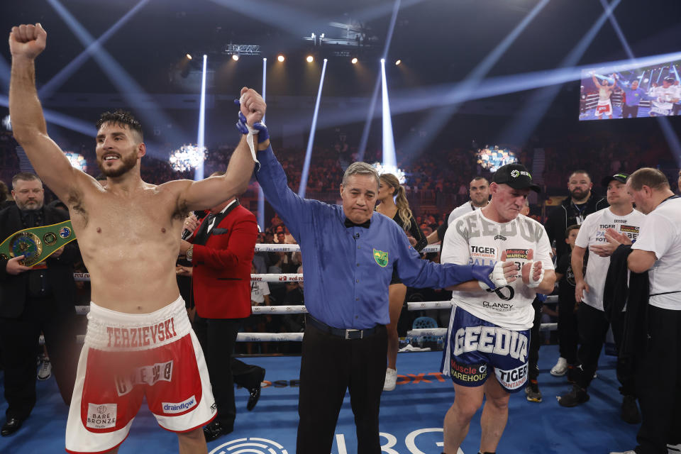 Kris Terzievski, pictured here after his win over Paul Gallen in Newcastle.