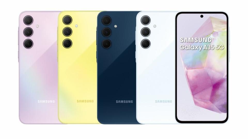 Galaxy A35 5G共推出雪沙紫、凍檸黃、冰藍莓、蘇打藍四款顏色。（圖／業者提供）