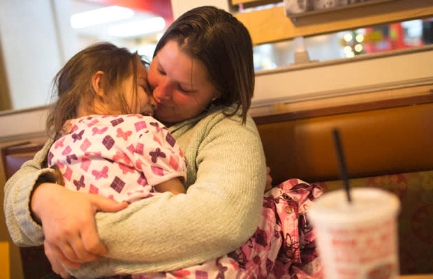 Brandi Burnau is getting by on $180 a month in food stamps and help from a stranger. REUTERS/Aaron P. Bernstein