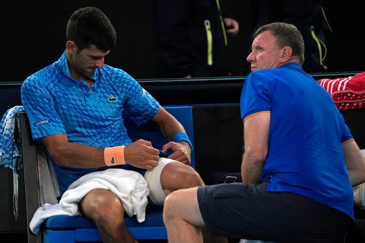 Novak Djokovic had more treatment to his left leg (Aaron Favila/AP) (AP)