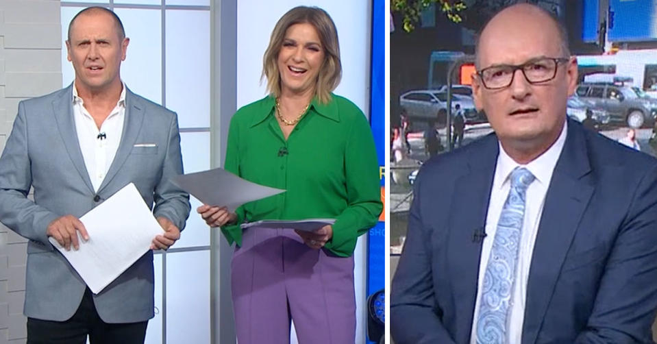 L: The Morning Show's Larry Emdur and Kylie Gillies. R: David 'Kochie' Koch looking confused on Sunrise