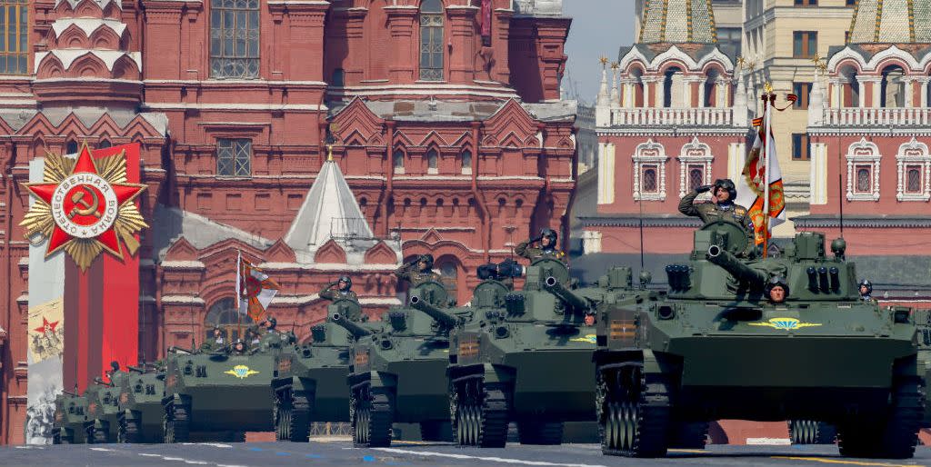 rehearsal of victory day military parade in moscow