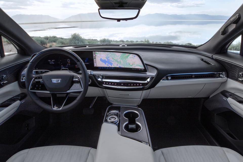 The 2023 Cadillac Lyriq EV has a wide,  high-resolution configurable instrument panel, roomy interior and conventional controls for a few key features.