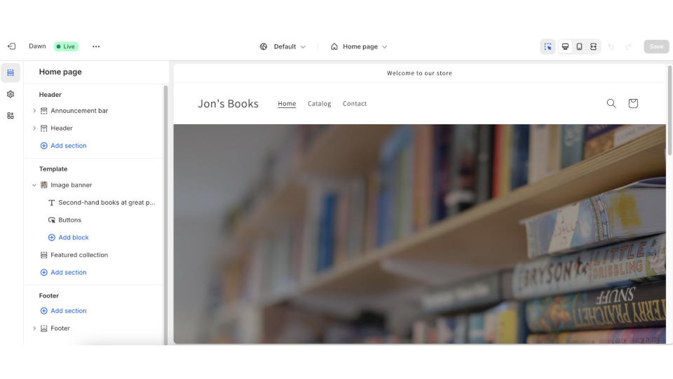 Shopify theme editor screenshot