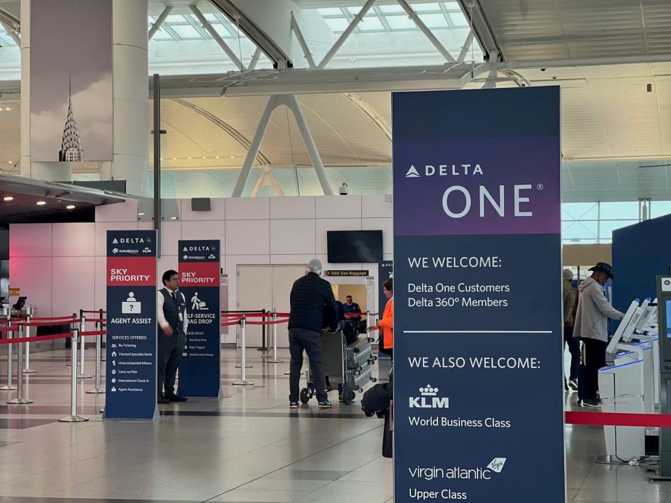 The Delta One check-in area in JFK Terminal 4.