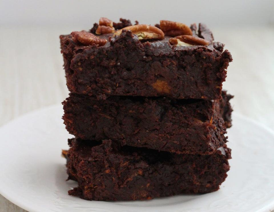 A photo of easy-to-prepare sweet potato brownies, the recipe of which is available at cancernutrition.org and in the Cancer Nutrition Consortium's new cookbook.