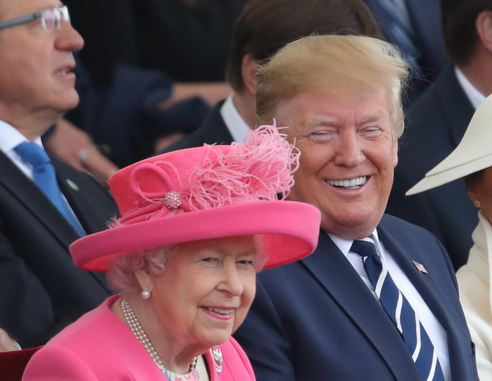 (left to right) Queen Elizabeth II and US President Donald Trump during the commemorations for the 75th Anniversary of the D-Day landings at Southsea Common in Portsmouth.