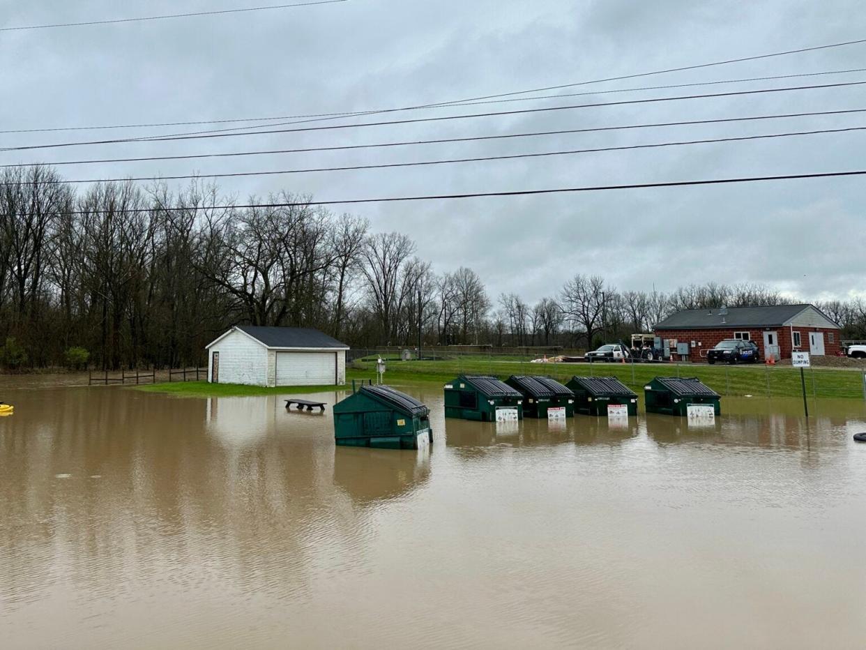 The rising waters of Raccoon Creek inundated low-lying parts of Alexandria on April 2 after heavy rains in Licking County.