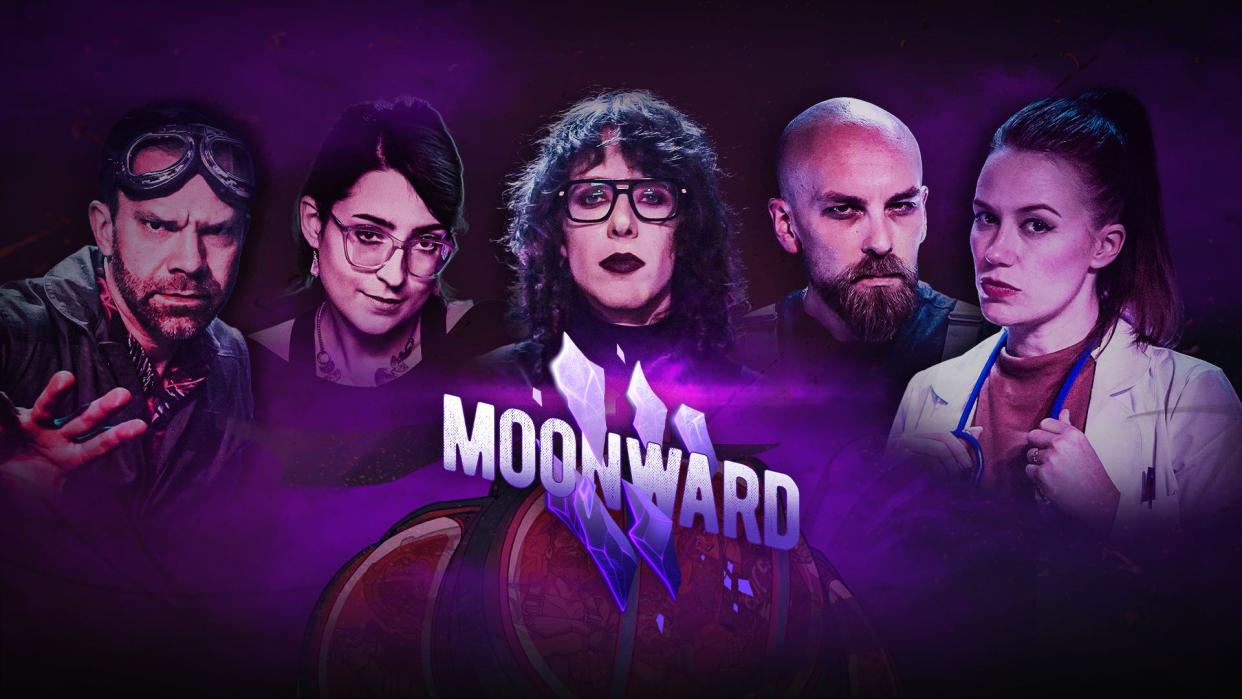 The cast of Critical Role's new "Moonward" podcast — from left to right: Liam O'Brien, Sara Wile, Xen, Matt Roen, and Marisha Ray.