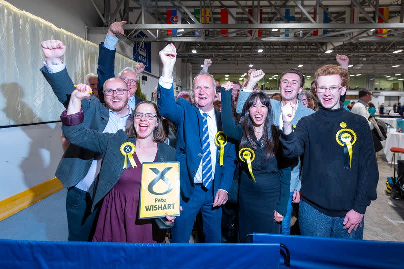 Pete Wishart and supporters  celebrate