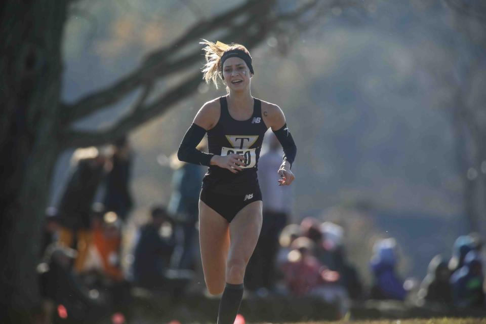 Tatnall's Keelin Hays wins the girls Division II race with a time of 19:12.60 at the DIAA Cross Country Championships Saturday, Nov. 10, 2018 at Brandywine Creek State Park.