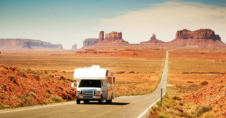 RV driving in the desert