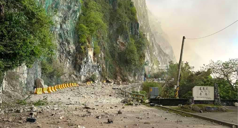 A landslide (pictured) appeared after Taiwan was rocked by a huge earthquake. 