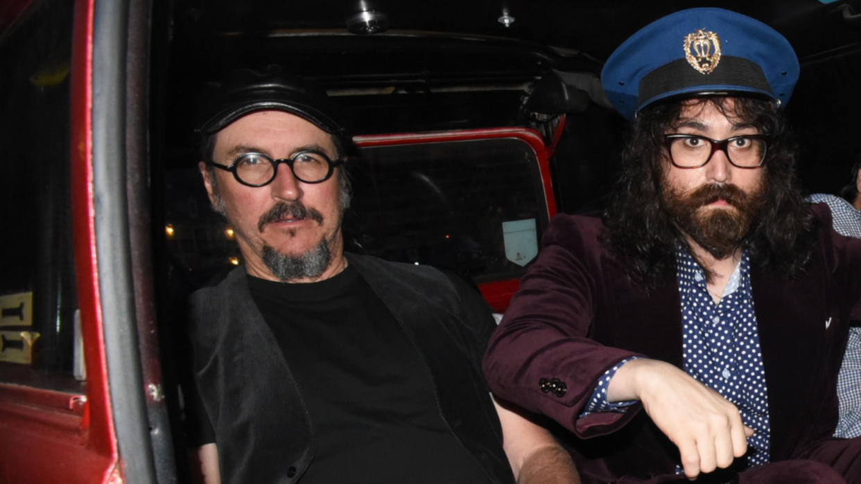  Les Claypool and Sean Lennon of The Claypool Lennon Delirium leave James McCartney's performance in the Yellow Submarine bus at The Foundry on June 6, 2016 in Athens, Georgia.  