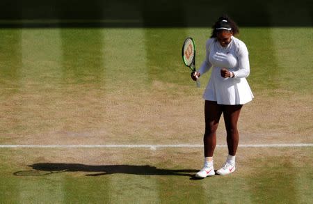 Tennis - Wimbledon - All England Lawn Tennis and Croquet Club, London, Britain - July 10, 2018 Serena Williams of the U.S. celebrates during her quarter final match against Italy's Camila Giorgi REUTERS/Andrew Couldridge