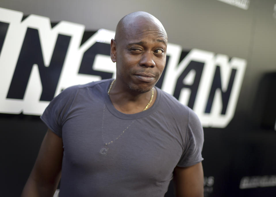 Dave Chappelle arrives at the premiere of &quot;BlacKkKlansman&quot; on Wednesday, Aug. 8, 2018, at the Samuel Goldwyn Theater in Beverly Hills, Calif. (Photo by Richard Shotwell/Invision/AP)