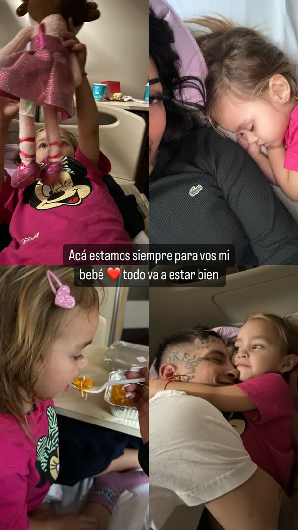 Tamara Bella posteó un collage de cuatro fotos en la que se muestra con L-Gante y su hija Jamaica en medio de la internación