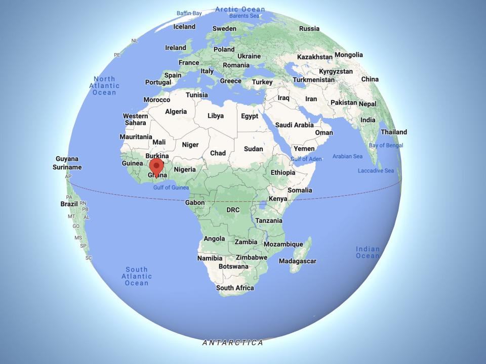 A map shows the location of the southern Ashanti region in Ghana, where two cases of Marburg virus have been detected.