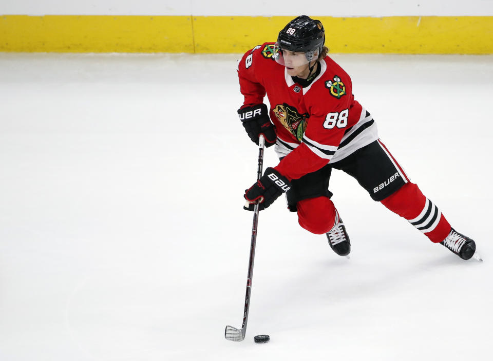 Patrick Kane likes the vibe in the Blackhawks’ room. (AP Photo/Kamil Krzaczynski)