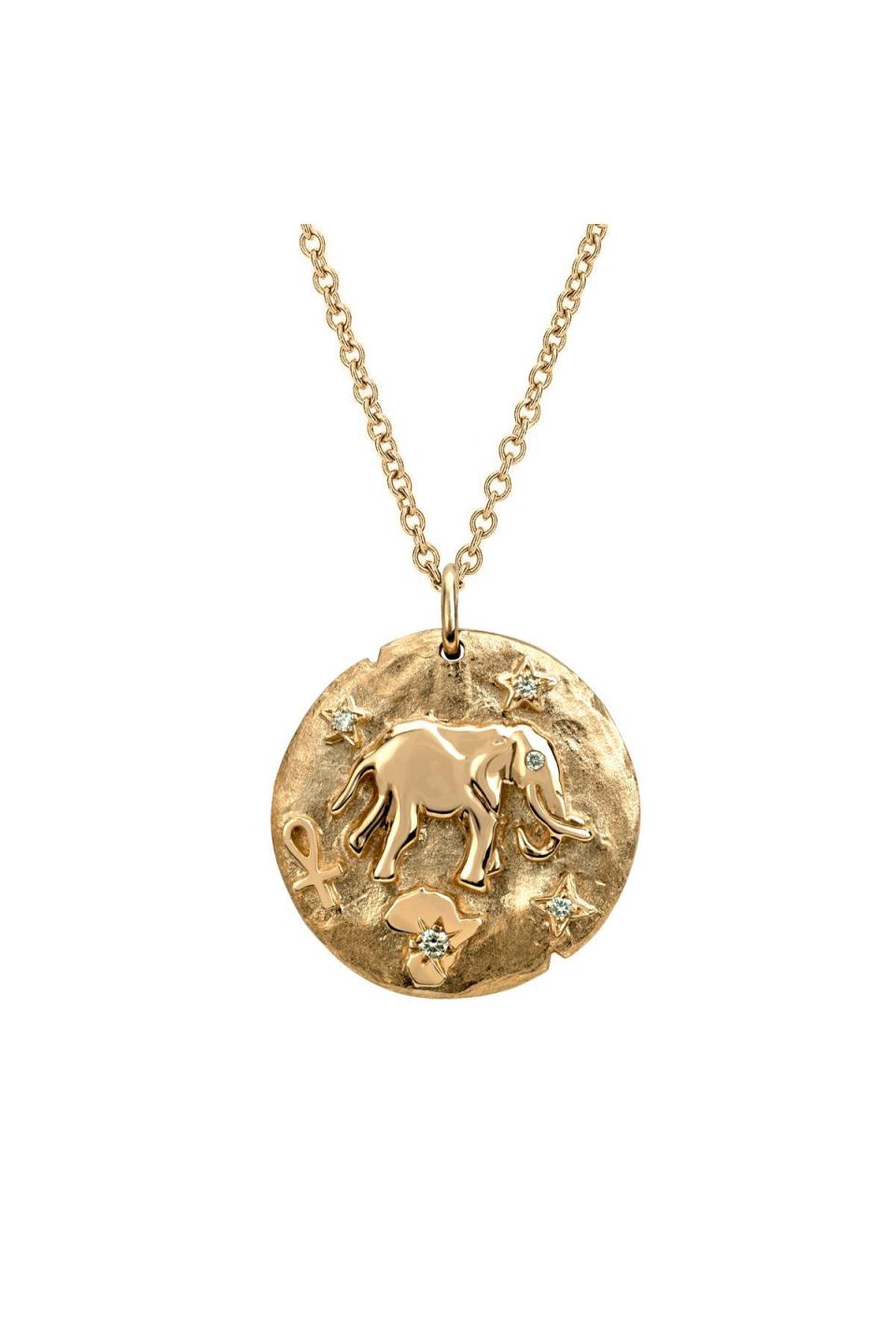 Lucky Tembo Protection Coin Pendant with Diamonds