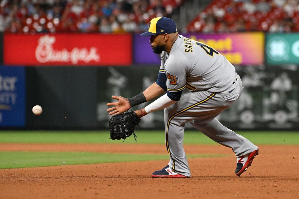First baseman Carlos Santana, who was acquired by the Milwaukee Brewers in late July, was the only member of the team named a Gold Glove finalist.