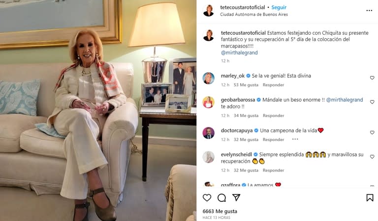 Teté Coustarot compartió una foto de Mirthe Legrand en su quinto día de recuperación