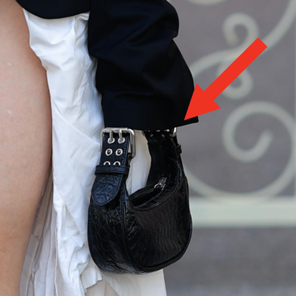 Closeup of Julia Fox's purse