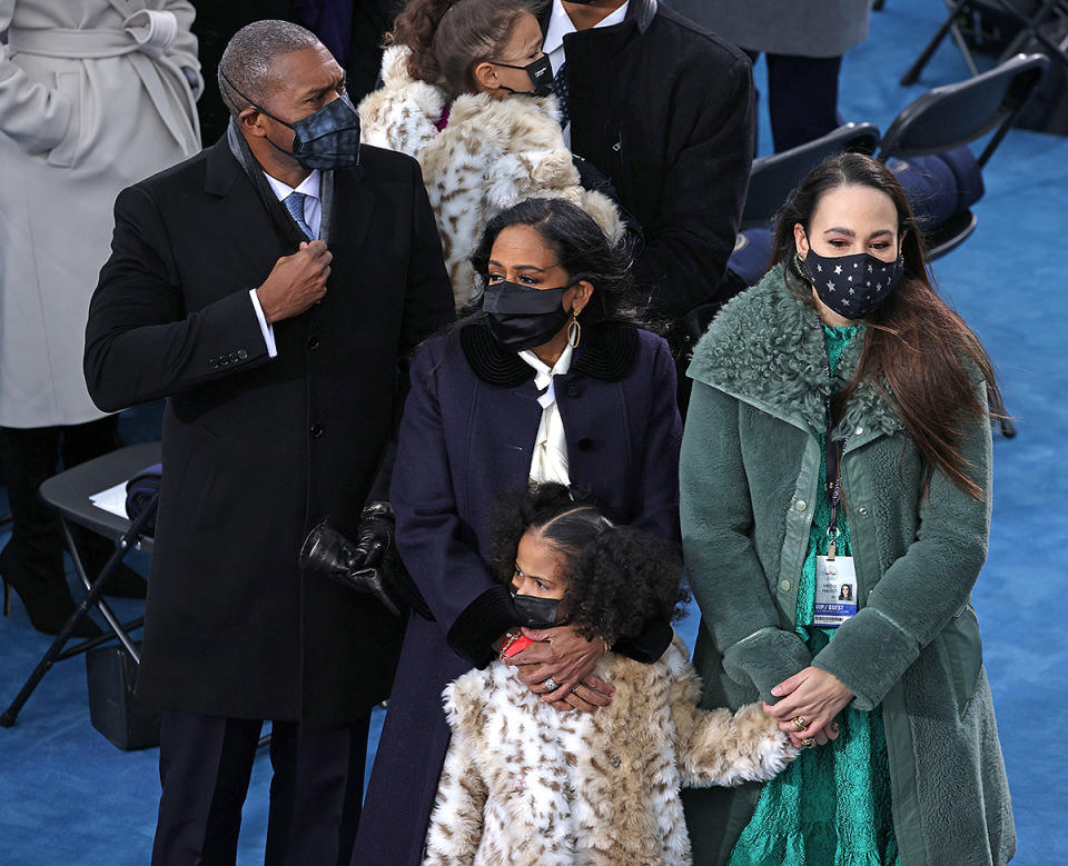 <p>Harris was also accompanied by <span>her family</span>: sister Maya Harris and her husband Tony West, their daughter Meena Harris and Meena's two daughters Amara and Leela.</p>