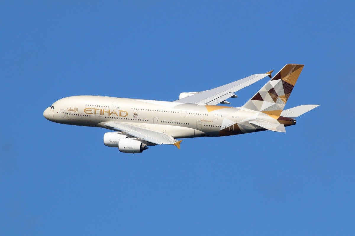 An Etihad Airways Airbus A380 (Getty)