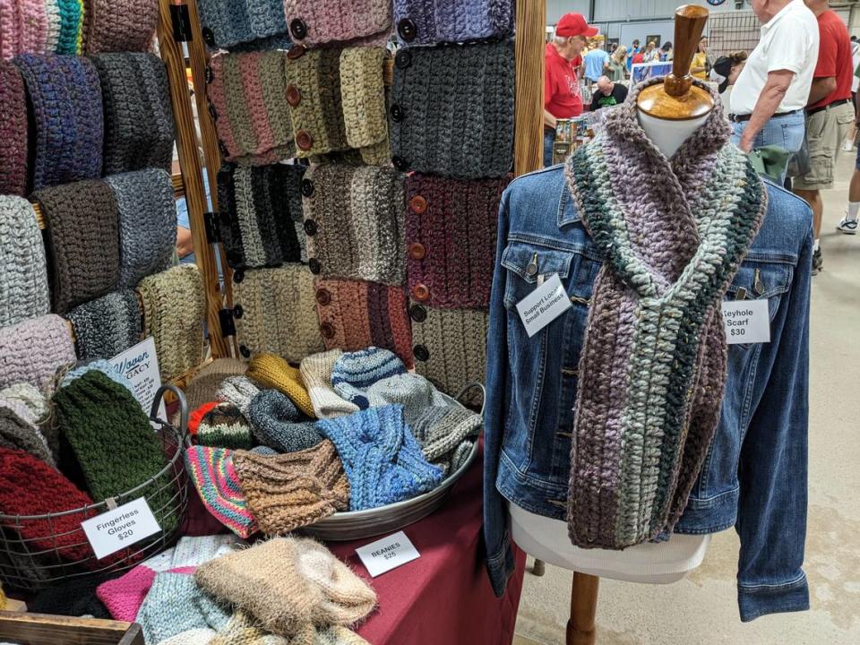 Woven Legacy owner Patty Barbachem crochets scarves, hats, accessories and items for the home. She is one of the vendors that will be at the Craft and Vendor Show at Belleville’s Belle-Clair Fairgrounds Sept. 9-10.