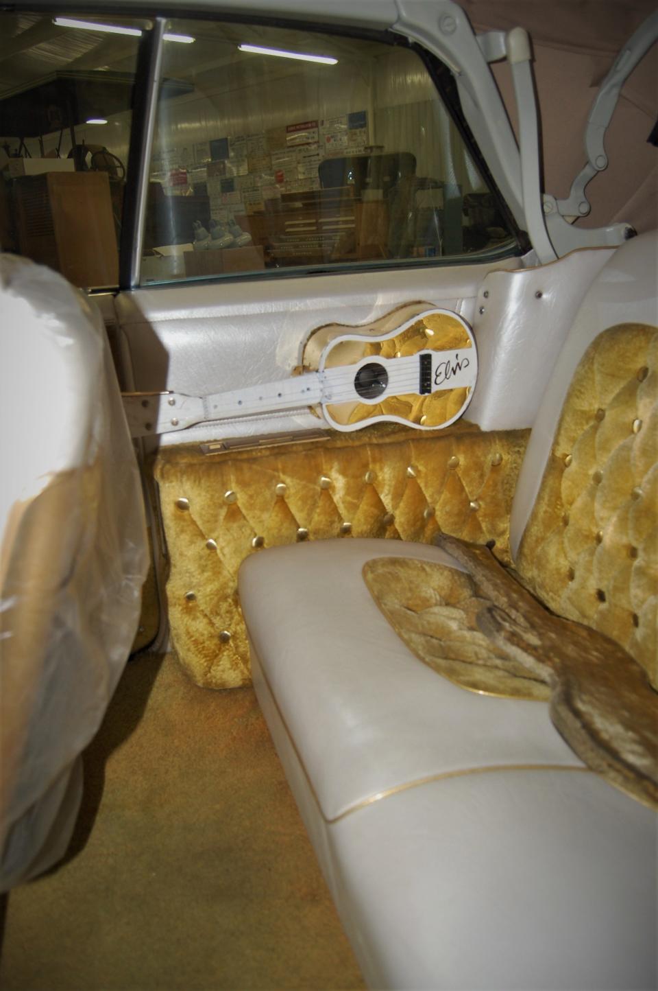 Guitar-shaped stereo speakers in the back seat are just one of the special features of Tommy Bolack's 1965 Cadillac Eldorado once owned by Elvis Presley.