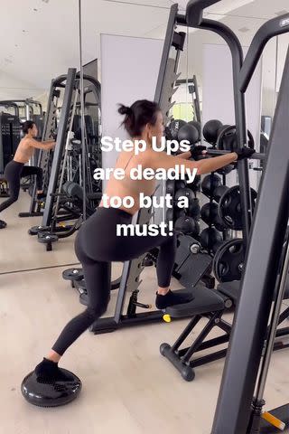<p>Kim Kardashian/Instagram</p> Kim Kardashian shares a video doing step ups on her Instagram Story