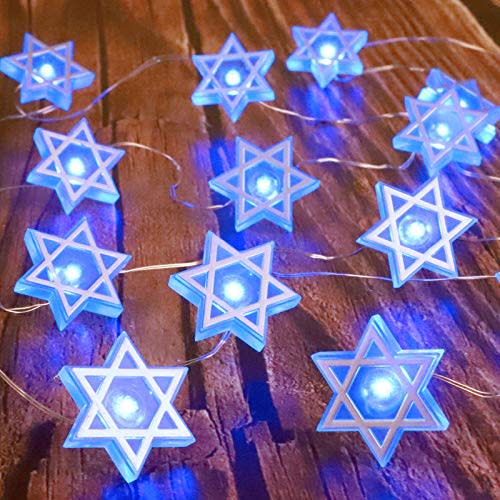 Star of David Fairy String Lights, 10 ft 30 LEDs, Battery USB Powered with Remote Control, Hexagram Magen Star for Jewish Judaism Hanukkah Chanukah Passover Shabbat Ornament Decor
