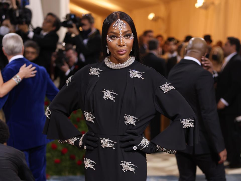 Naomi Campbell in a black dress at the 2022 Met Gala