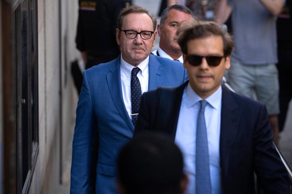 Kevin Spacey arrives at the Central Criminal Court on July 14, 2022 in London