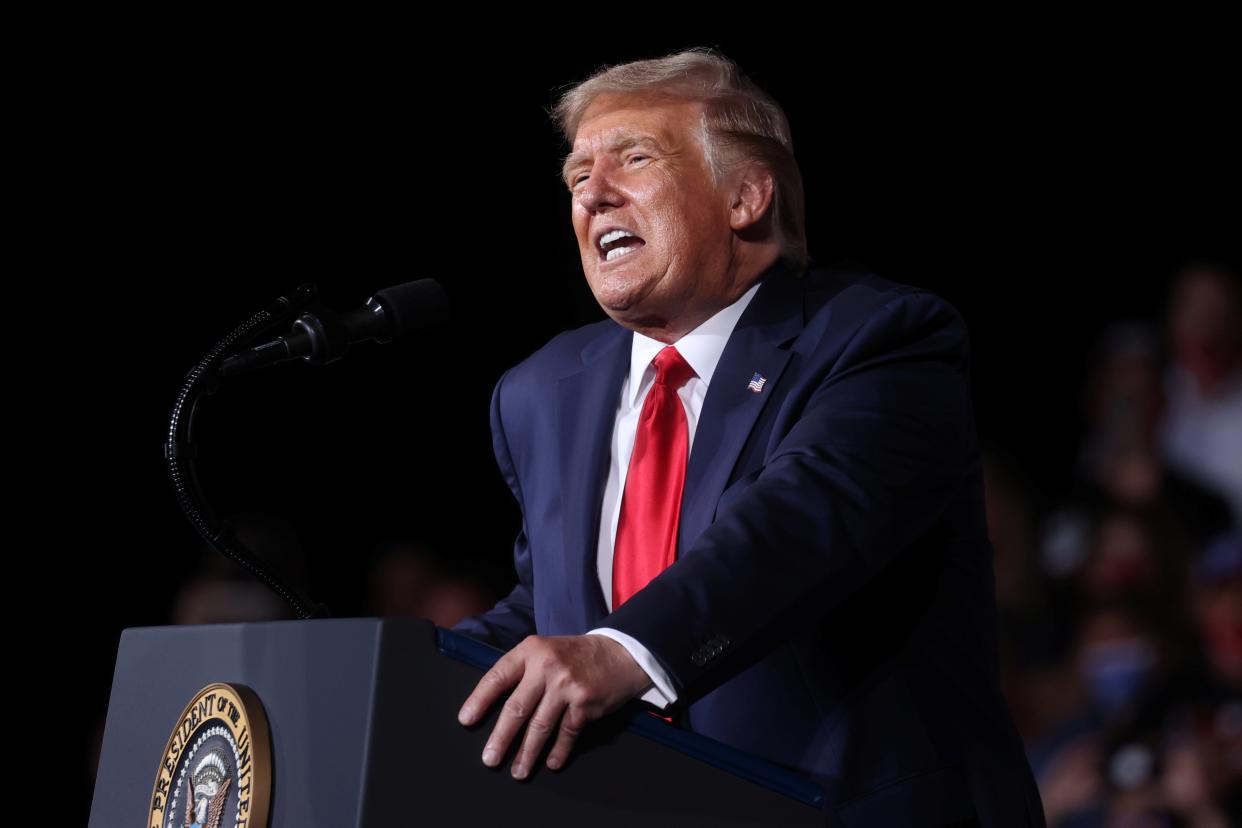 Donald Trump addresses a crowd in Winston-Salem, North Carolina (REUTERS)