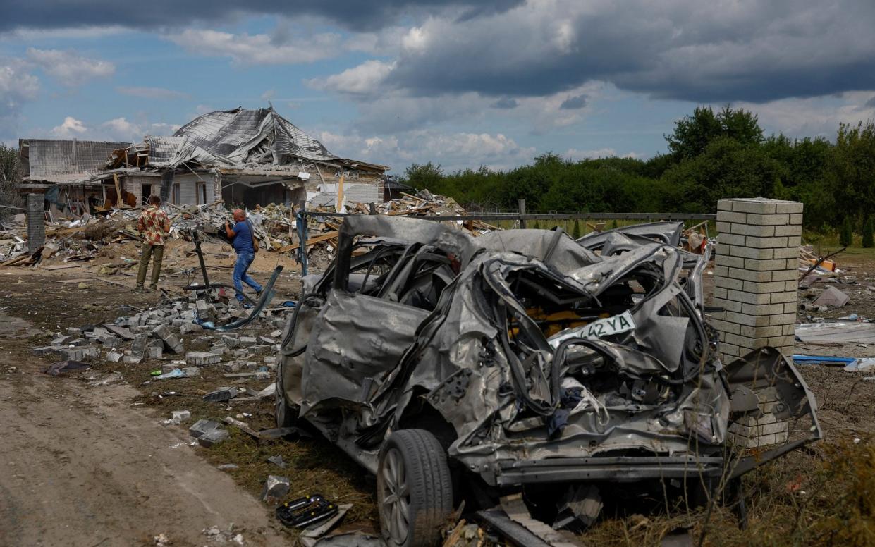 A residential building heavily damaged during a Russian missile strike overnight