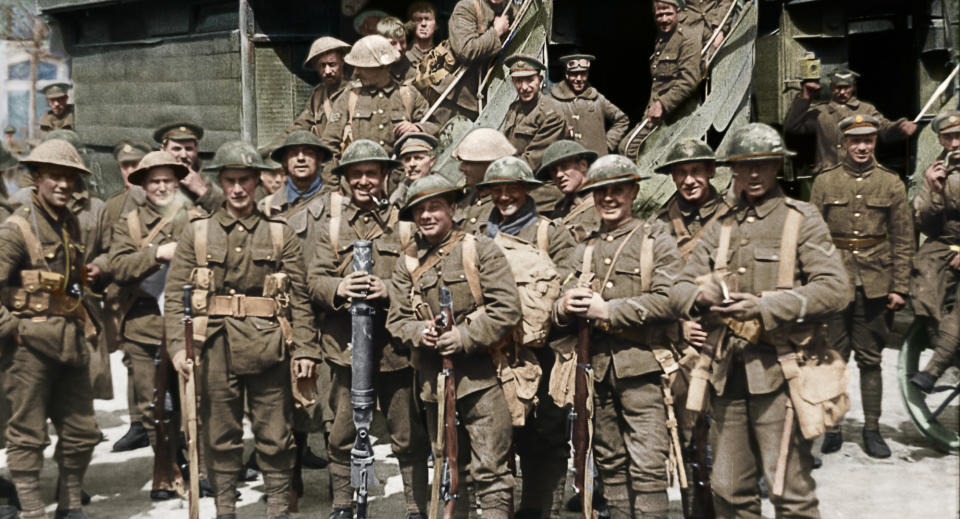 This image released by Warner Bros. Entertainment shows a scene from the WWI documentary "They Shall Not Grow Old," directed by Peter Jackson. (Warner Bros. Entertainment via AP)