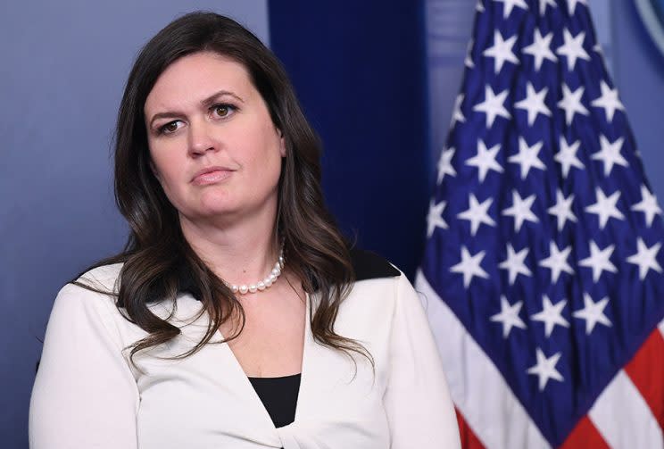 Sarah Huckabee Sanders and her pearls. (Photo: Mandel Ngan/AFP/Getty Images)