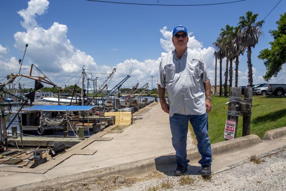Curtis Miller, owner of Miller’s Seafood, stands by his shrimping fleet at the docks of Port Lavaca on Lavaca Bay.