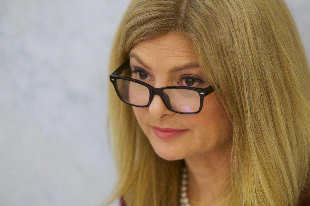 Attorney Lisa Bloom arrives at the Montgomery County Courthouse during Bill Cosby's sexual assault retrial on Thursday, April 12, 2018, in Norristown, Pa.