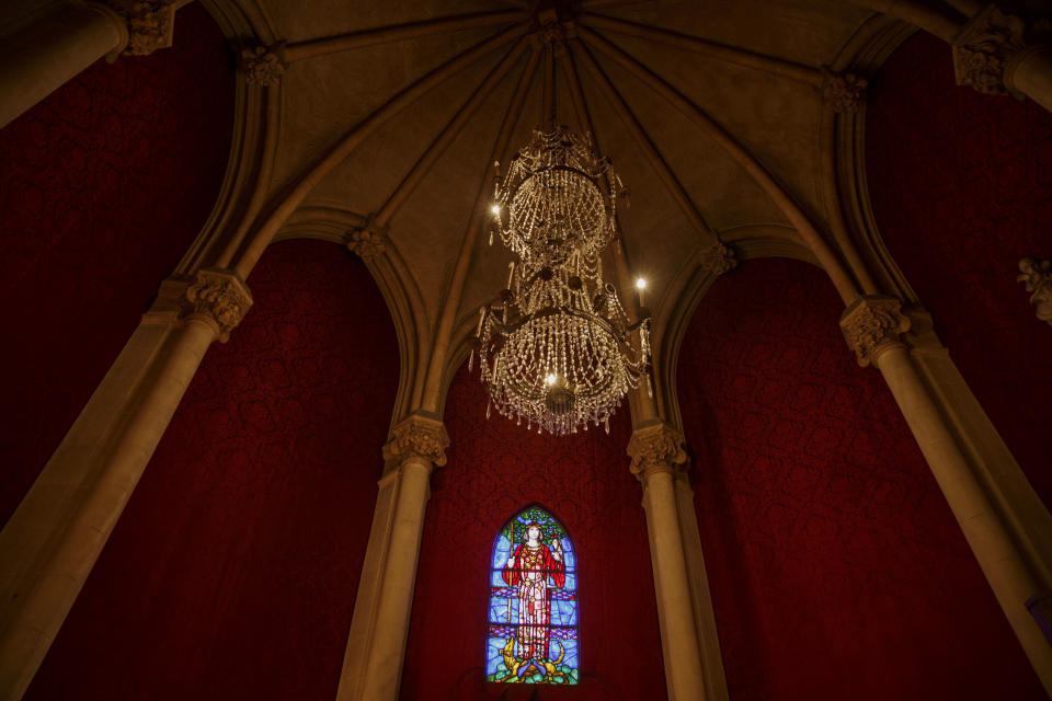 Stained glasswork depicts the home's original owner Earle C. Anthony.