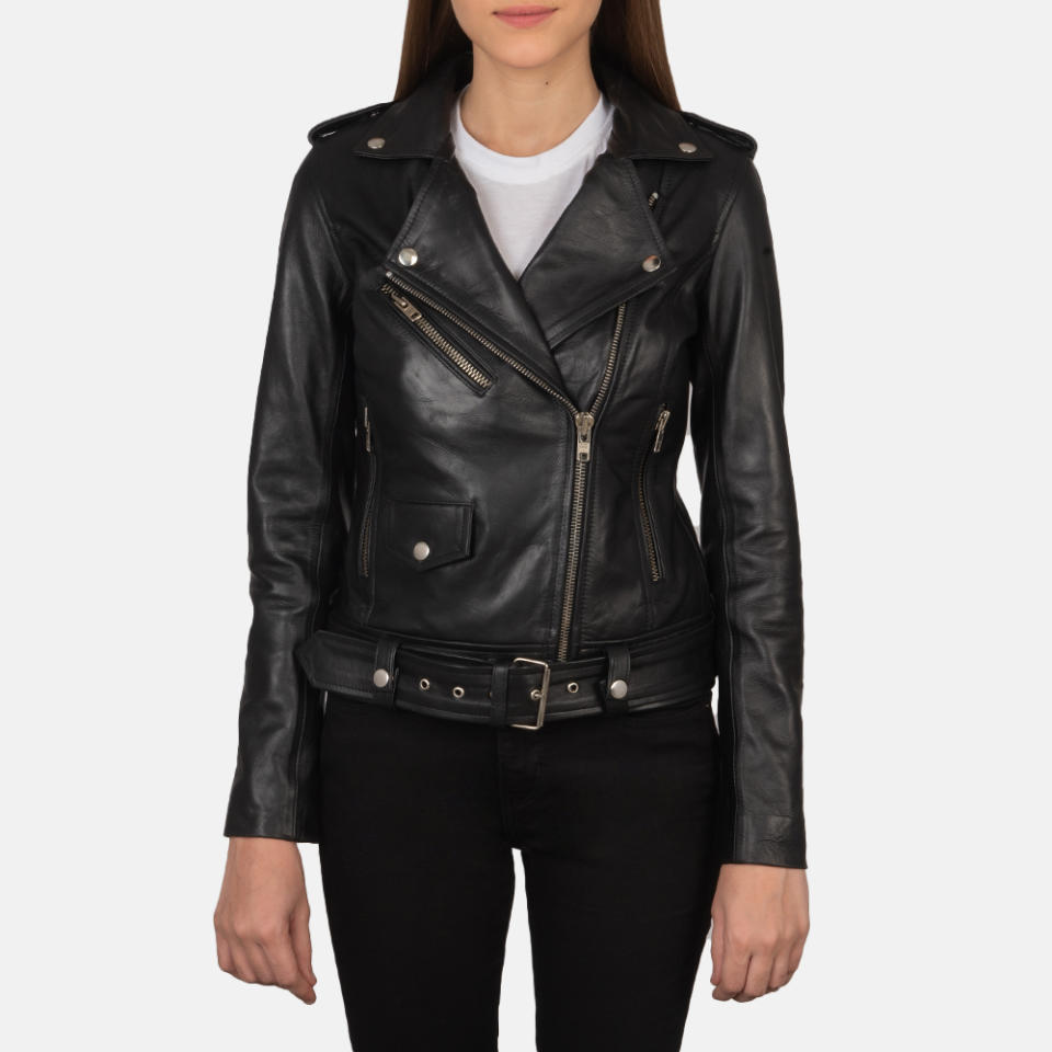 black belted leather jacket